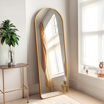 Arched Full Length Mirror Floor Mirror with Stand Bedroom Dressing Mirror Full Body Wall Mirror (Gold, 65" x 22")